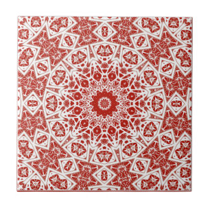 red and white , ethnic bandana tile