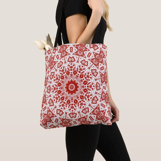 red and white , ethnic  bandana tote bag (Close Up)