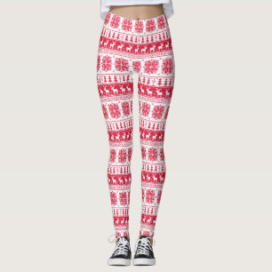 Red and White Fair Isle Christmas Leggings