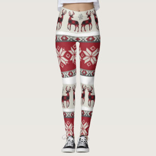 Red and white fair isle leggings