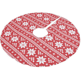 Red and White Fair Isle Pattern Brushed Polyester Tree Skirt