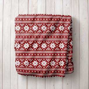 Red and White Fair Isle Print Holiday Decor Sherpa Blanket