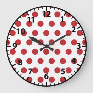 Red and White Fifties Retro Polka Dot Wall Clock