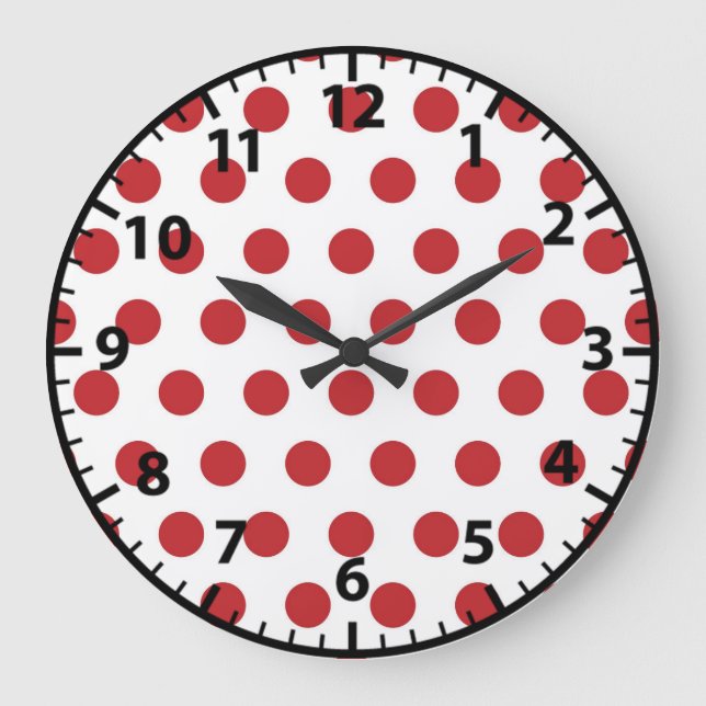Red and White Fifties Retro Polka Dot Wall Clock (Front)