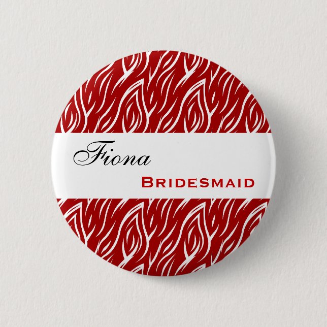 Red and White Flames Bridesmaid 2 Inch Round Button (Front)