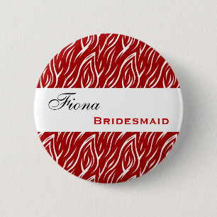 Red and White Flames Bridesmaid 2 Inch Round Button