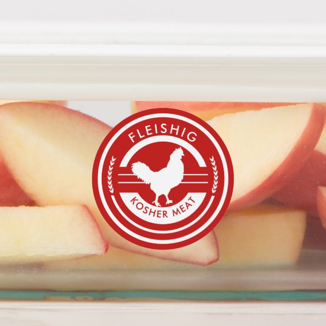 Red and White Fleishig Label Kosher Meat (Affixed)