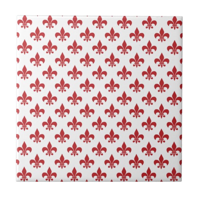 Red And White fleur-de-lys Tile (Front)