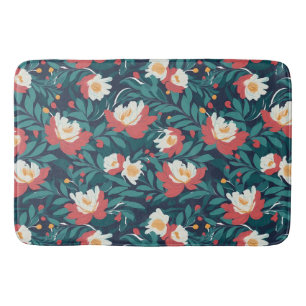 Red and White Floral Bath Mat