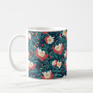 Red and White Floral Coffee Mug