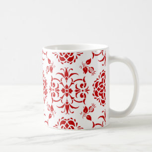 Red and White Floral Damask Style Pattern Coffee Mug