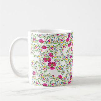 Red and white floral design coffee mug