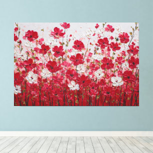 Red and White Floral Field – Impasto Wall Art
