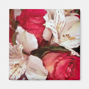 Red and white  floral happiness magnet