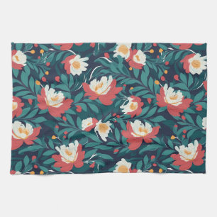 Red and White Floral Kitchen Towel