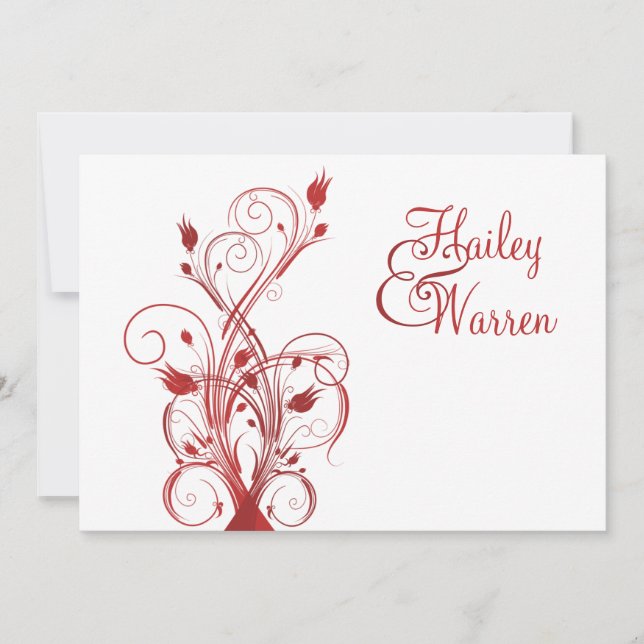Red and White Floral Monogrammed Invitation (Front)