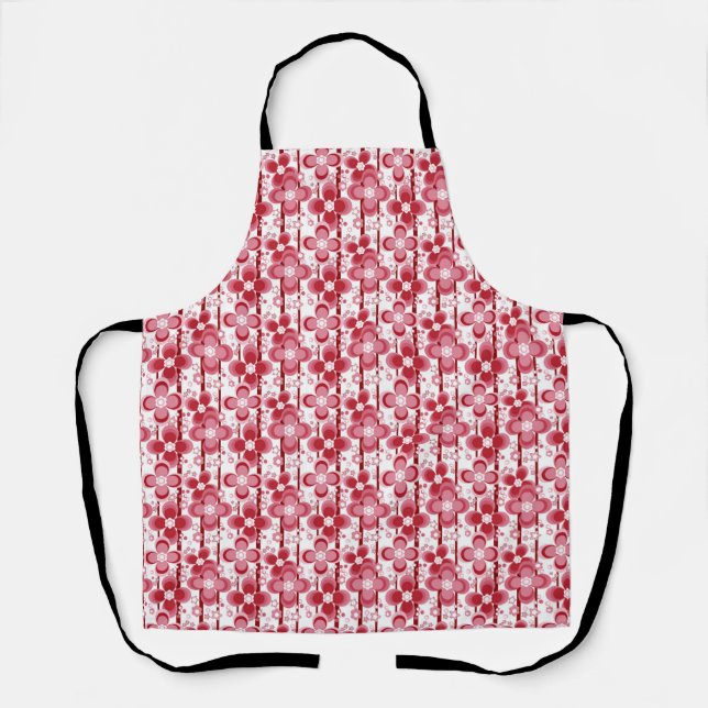 Red and white floral pattern apron (Front)