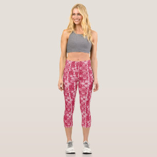 Red and white floral pattern capri leggings