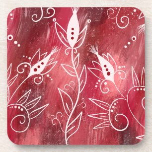 Red And White Floral Pattern Coaster