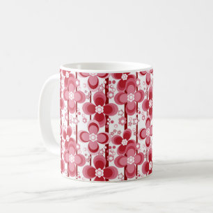 Red and white floral pattern coffee mug