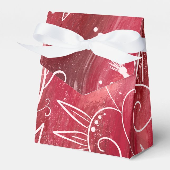 Red And White Floral Pattern Favor Box (Front Side)