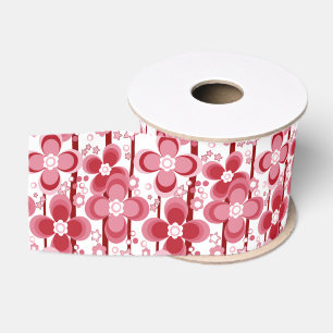 Red and white floral pattern grosgrain ribbon