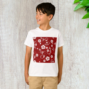 Red and White Floral Pattern T-Shirt