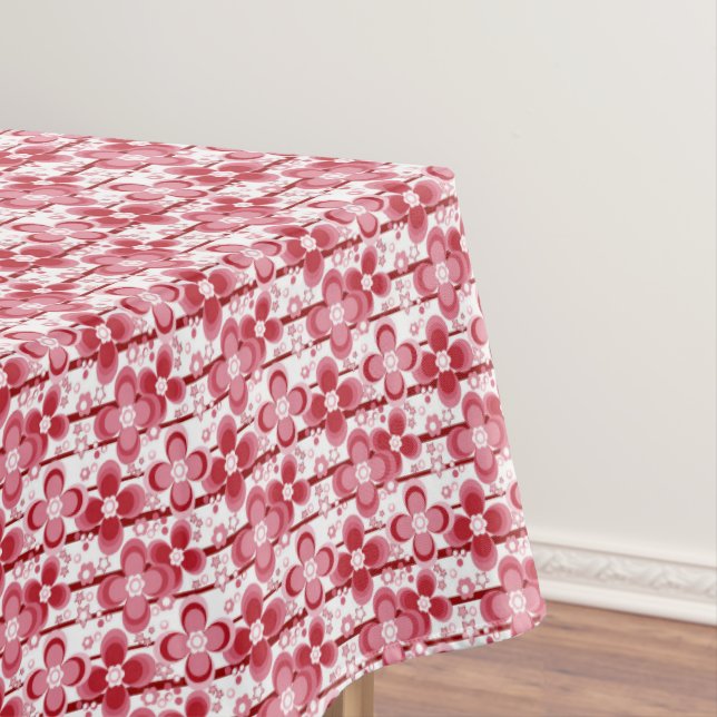 Red and white floral pattern tablecloth (In Situ)