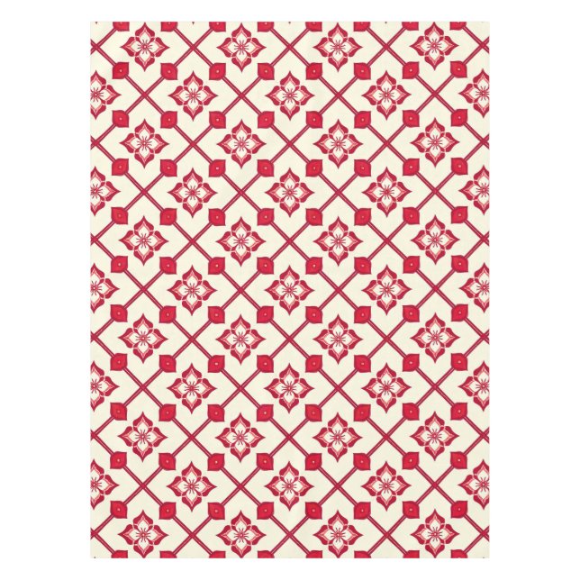 Red and White Floral Pattern Tablecloth (Front)