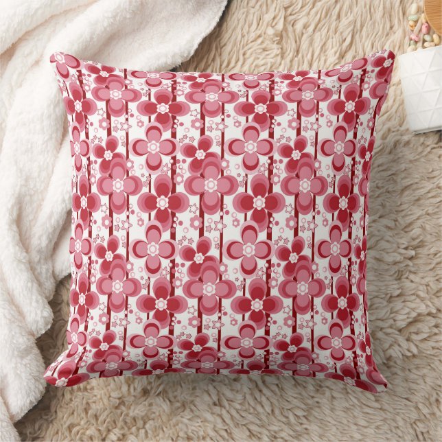 Red and white floral pattern throw pillow (Blanket)