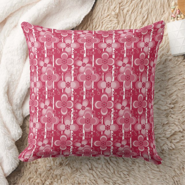 Red and white floral pattern throw pillow (Blanket)