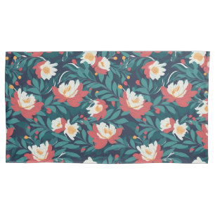 Red and White Floral Pillowcase