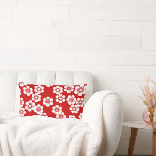 Red and white floral print pattern lumbar pillow