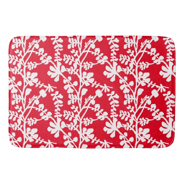 Red And White Floral Repeating Pattern Bath Mat (Front)