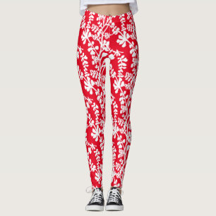 Red And White Floral Repeating Pattern Leggings