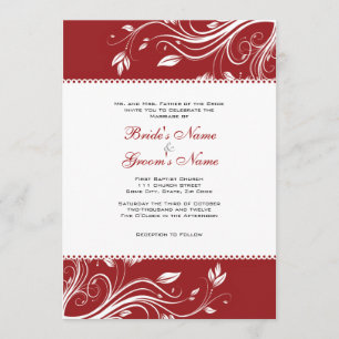 Red and White Floral Swirls Wedding Invitation