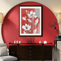 Red and White Floral unframed