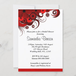 Red and White Floral Wedding Bridal Shower Invites