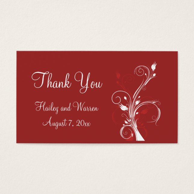 Red and White Floral Wedding Favour Tag (Front)