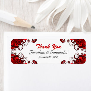 Red and White Floral Wedding Small Favour Labels