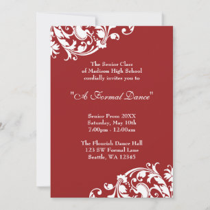 Red and White Flourish Prom Formal Invitation