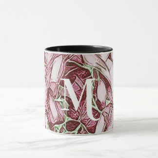 Red And White Flower Monogram  Mug