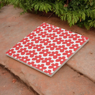 Red and White Flower Y2K Pattern Tile