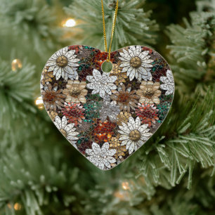 Red and White Flowers Ceramic Ornament