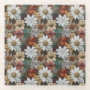 Red and White Flowers Glass Coaster