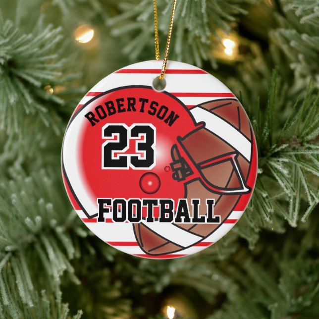Red and White Football Ceramic Ornament (Tree)