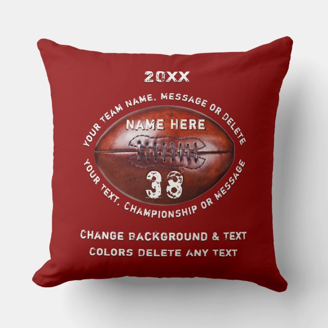 Red and White, Football Gifts or Your Colour, Text Throw Pillow (Front)