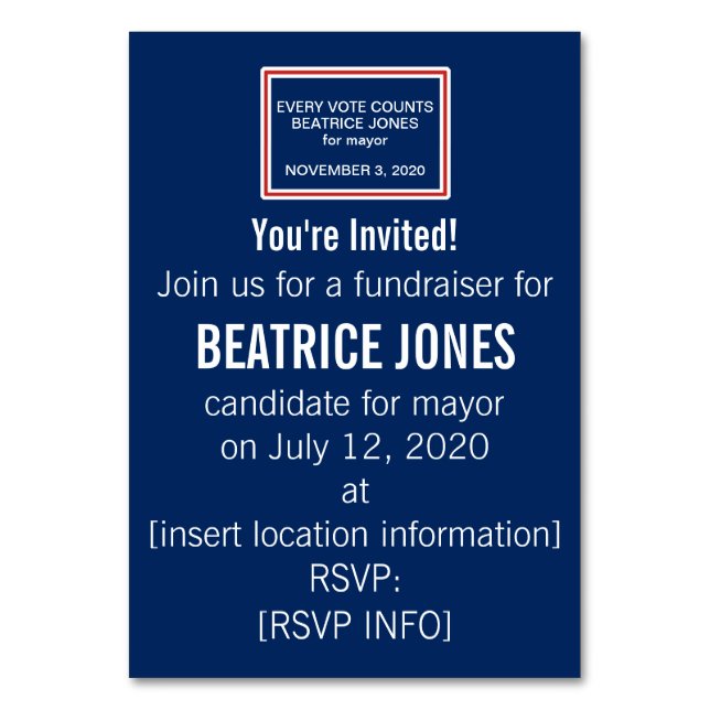 Red and White Frame Campaign Fundraiser Invitation Table Number (Front)