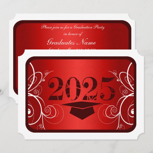 Red and White Frame Graduation Party Invitation (Front/Back)