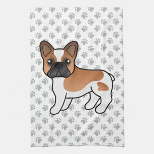 Red And White French Bulldog Cute Cartoon Dog Kitchen Towel